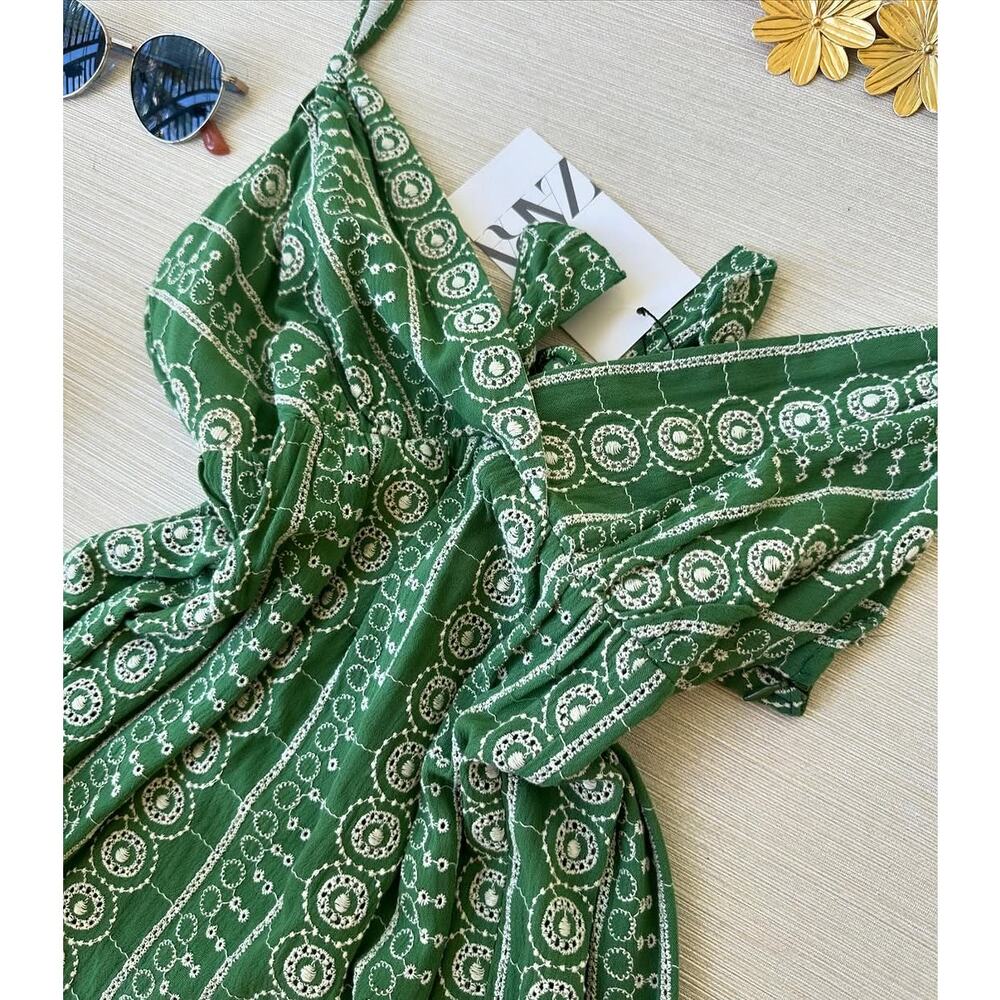 ZARA Green V-Neck Midi Dress NWT - Picture 15 of 16